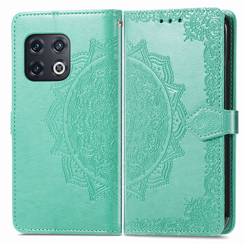 Leather Case Stands Fashionable Pattern Flip Cover Holder for OnePlus 10 Pro 5G Green