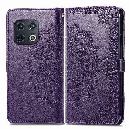 Leather Case Stands Fashionable Pattern Flip Cover Holder for OnePlus 10 Pro 5G Purple