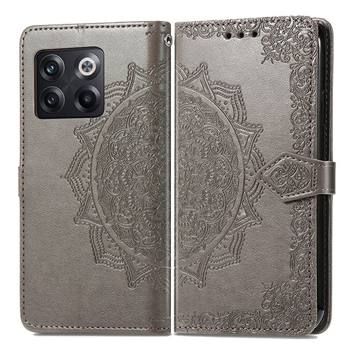 Leather Case Stands Fashionable Pattern Flip Cover Holder for OnePlus 10T 5G Gray