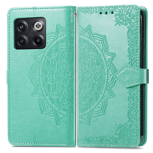 Leather Case Stands Fashionable Pattern Flip Cover Holder for OnePlus 10T 5G Green