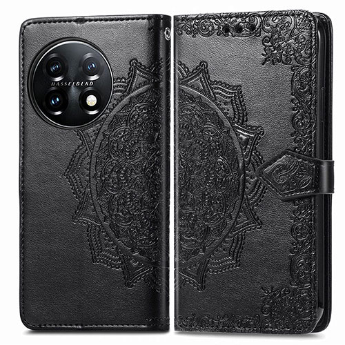 Leather Case Stands Fashionable Pattern Flip Cover Holder for OnePlus 11 5G Black