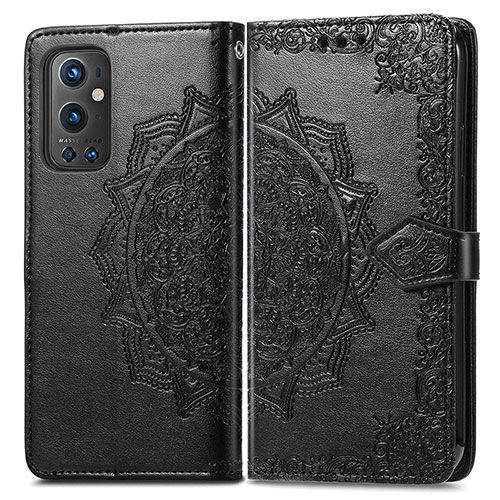 Leather Case Stands Fashionable Pattern Flip Cover Holder for OnePlus 9 Pro 5G Black