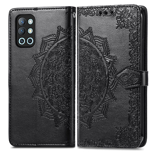 Leather Case Stands Fashionable Pattern Flip Cover Holder for OnePlus 9R 5G Black