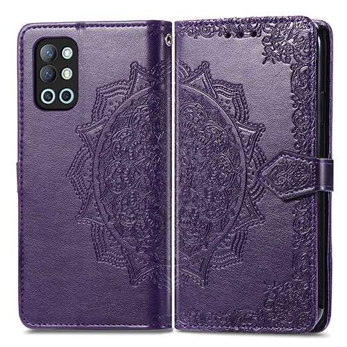 Leather Case Stands Fashionable Pattern Flip Cover Holder for OnePlus 9R 5G Purple