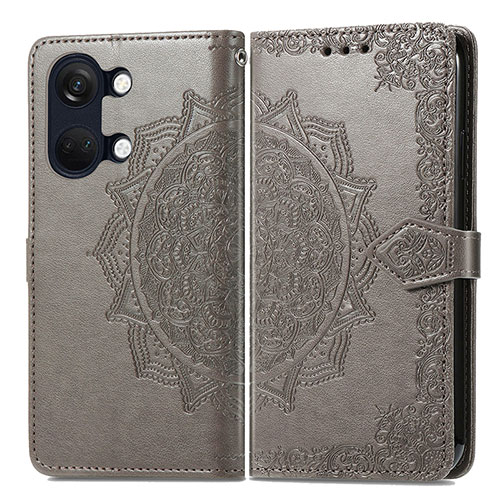 Leather Case Stands Fashionable Pattern Flip Cover Holder for OnePlus Ace 2V 5G Gray