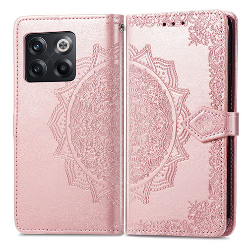 Leather Case Stands Fashionable Pattern Flip Cover Holder for OnePlus Ace Pro 5G Rose Gold