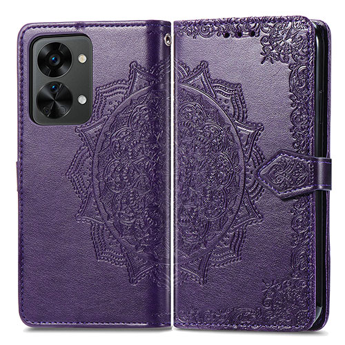 Leather Case Stands Fashionable Pattern Flip Cover Holder for OnePlus Nord 2T 5G Purple