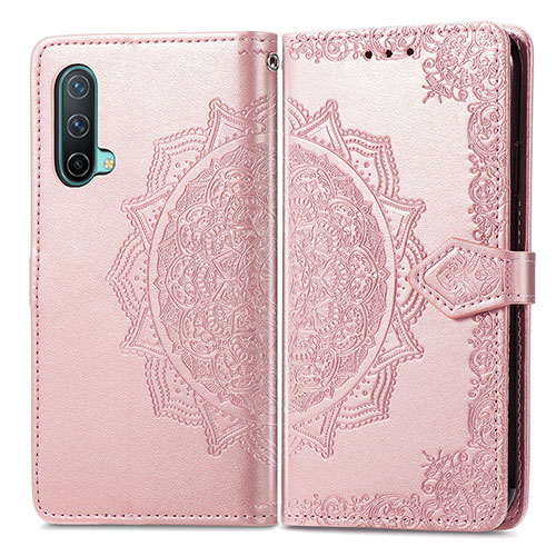 Leather Case Stands Fashionable Pattern Flip Cover Holder for OnePlus Nord CE 5G Rose Gold