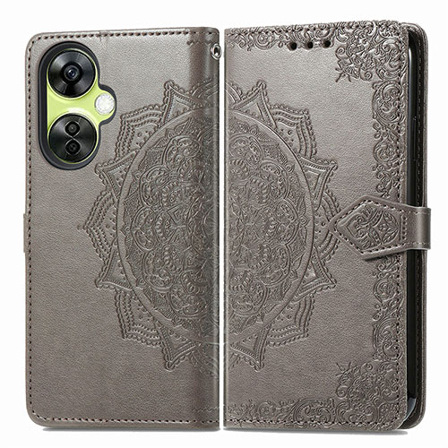 Leather Case Stands Fashionable Pattern Flip Cover Holder for OnePlus Nord N30 5G Gray