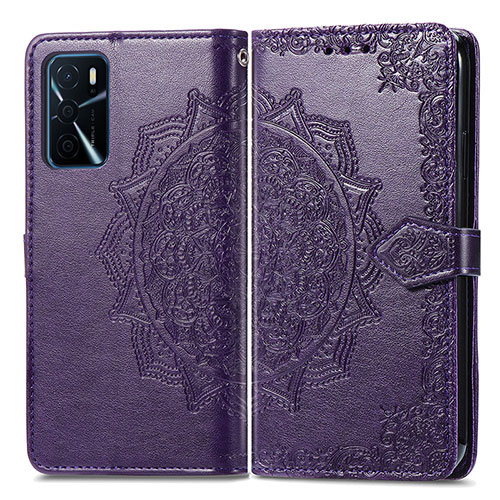 Leather Case Stands Fashionable Pattern Flip Cover Holder for Oppo A16 Purple