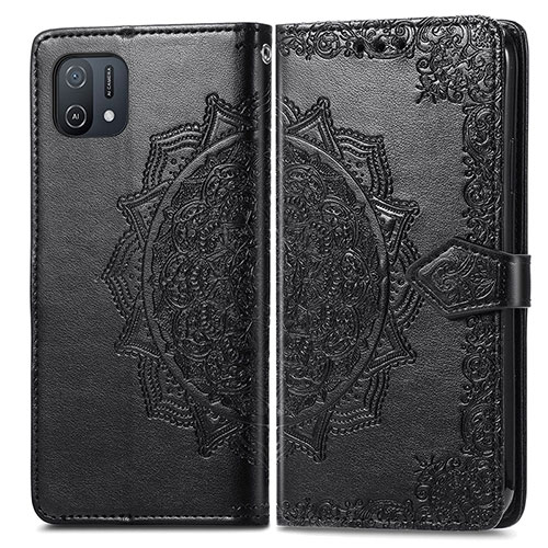 Leather Case Stands Fashionable Pattern Flip Cover Holder for Oppo A16K Black