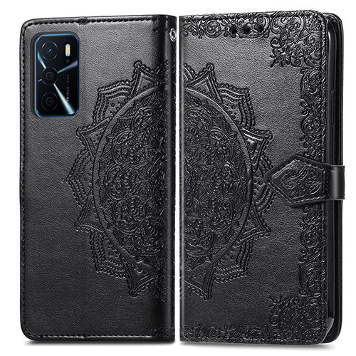 Leather Case Stands Fashionable Pattern Flip Cover Holder for Oppo A16s Black