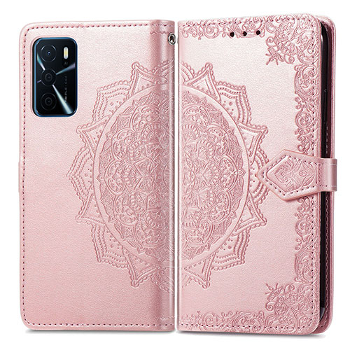 Leather Case Stands Fashionable Pattern Flip Cover Holder for Oppo A16s Rose Gold