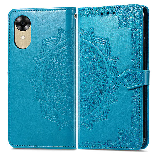 Leather Case Stands Fashionable Pattern Flip Cover Holder for Oppo A17K Blue