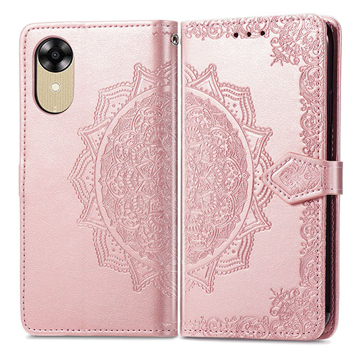 Leather Case Stands Fashionable Pattern Flip Cover Holder for Oppo A17K Rose Gold