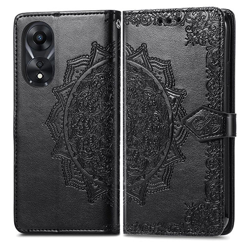 Leather Case Stands Fashionable Pattern Flip Cover Holder for Oppo A18 Black