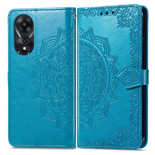 Leather Case Stands Fashionable Pattern Flip Cover Holder for Oppo A38 Blue