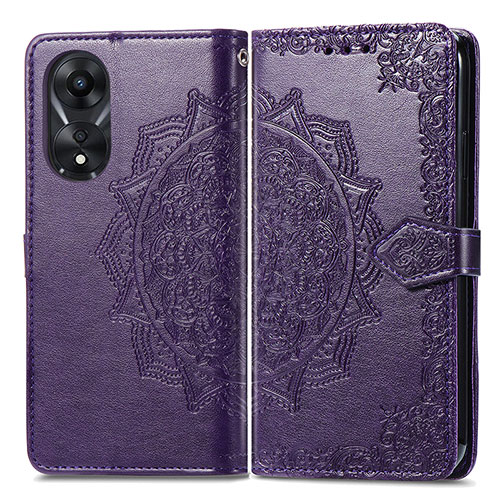 Leather Case Stands Fashionable Pattern Flip Cover Holder for Oppo A38 Purple