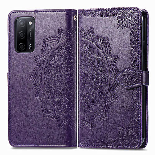 Leather Case Stands Fashionable Pattern Flip Cover Holder for Oppo A53s 5G Purple