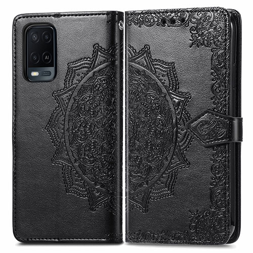 Leather Case Stands Fashionable Pattern Flip Cover Holder for Oppo A54 4G Black