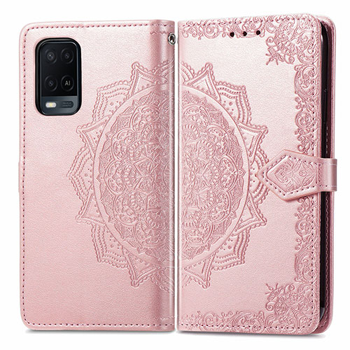 Leather Case Stands Fashionable Pattern Flip Cover Holder for Oppo A54 4G Rose Gold