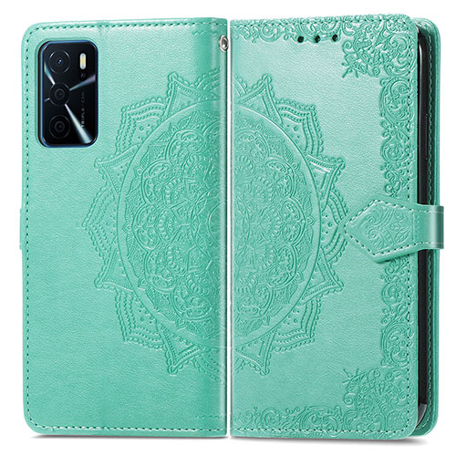 Leather Case Stands Fashionable Pattern Flip Cover Holder for Oppo A54s Green