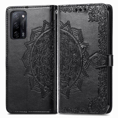 Leather Case Stands Fashionable Pattern Flip Cover Holder for Oppo A55 5G Black