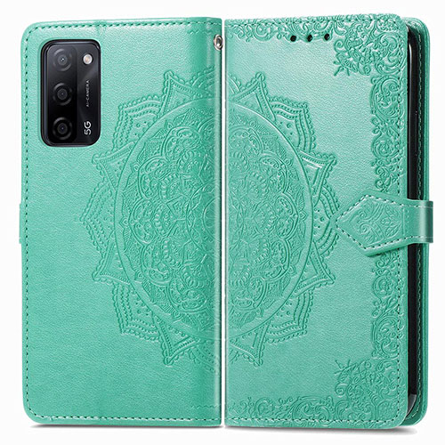 Leather Case Stands Fashionable Pattern Flip Cover Holder for Oppo A55 5G Green