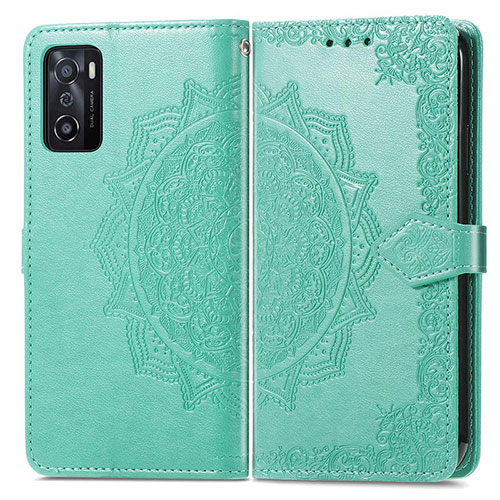 Leather Case Stands Fashionable Pattern Flip Cover Holder for Oppo A55S 5G Green