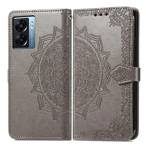 Leather Case Stands Fashionable Pattern Flip Cover Holder for Oppo A57 5G Gray