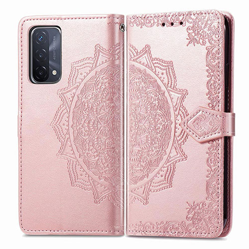 Leather Case Stands Fashionable Pattern Flip Cover Holder for Oppo A74 5G Rose Gold