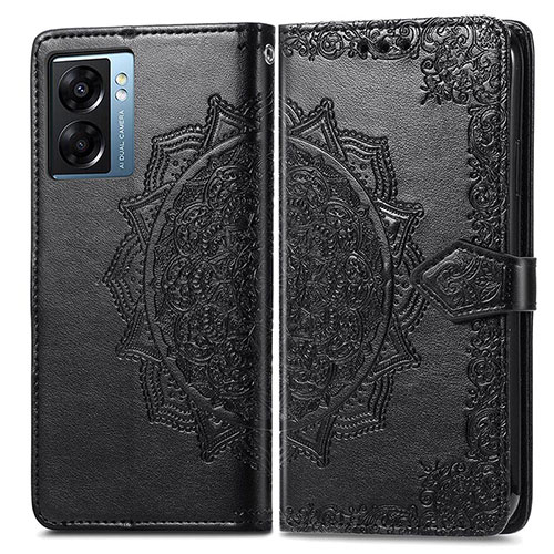 Leather Case Stands Fashionable Pattern Flip Cover Holder for Oppo A77 5G Black