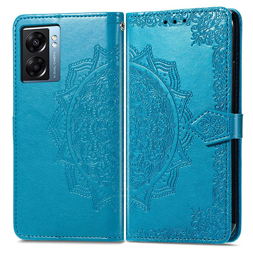 Leather Case Stands Fashionable Pattern Flip Cover Holder for Oppo A77 5G Blue