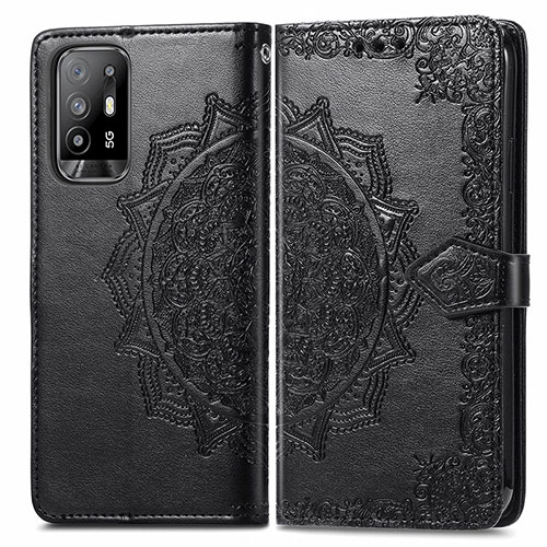 Leather Case Stands Fashionable Pattern Flip Cover Holder for Oppo A94 5G Black