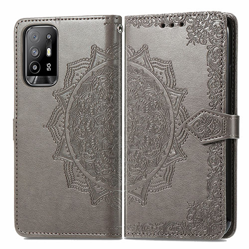 Leather Case Stands Fashionable Pattern Flip Cover Holder for Oppo A94 5G Gray