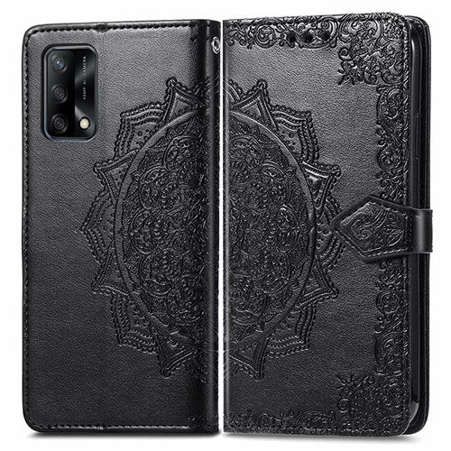 Leather Case Stands Fashionable Pattern Flip Cover Holder for Oppo A95 4G Black