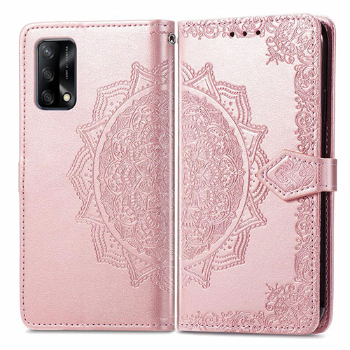 Leather Case Stands Fashionable Pattern Flip Cover Holder for Oppo A95 4G Rose Gold