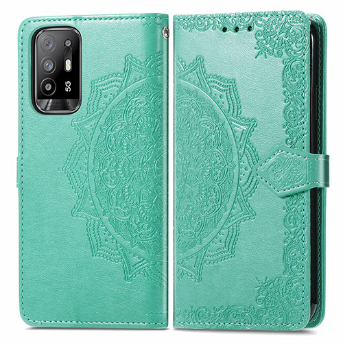 Leather Case Stands Fashionable Pattern Flip Cover Holder for Oppo F19 Pro+ Plus 5G Green