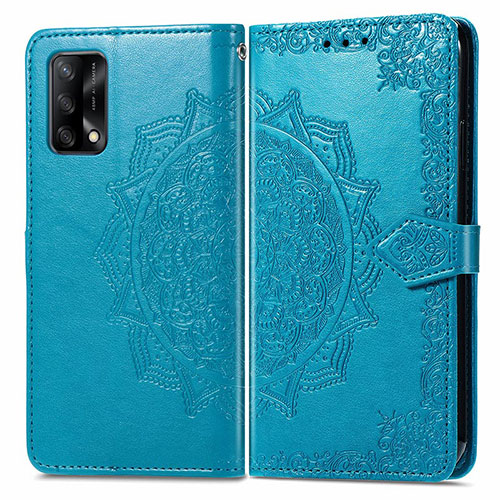 Leather Case Stands Fashionable Pattern Flip Cover Holder for Oppo F19s Blue
