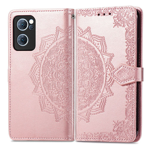 Leather Case Stands Fashionable Pattern Flip Cover Holder for Oppo F21 Pro 4G Rose Gold