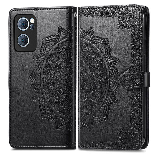 Leather Case Stands Fashionable Pattern Flip Cover Holder for Oppo F21s Pro 4G Black