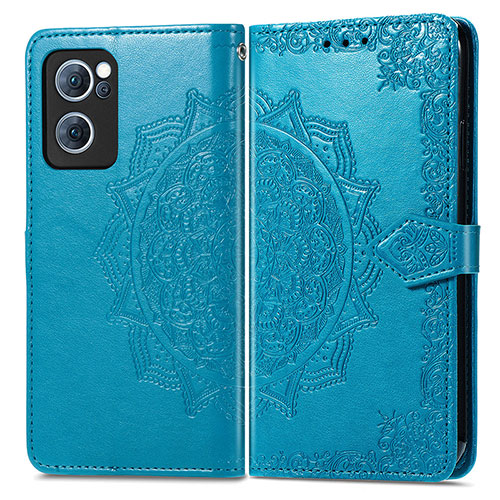 Leather Case Stands Fashionable Pattern Flip Cover Holder for Oppo F21s Pro 4G Blue