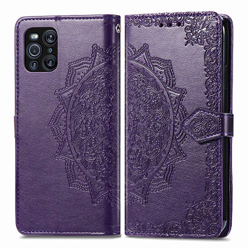 Leather Case Stands Fashionable Pattern Flip Cover Holder for Oppo Find X3 Pro 5G Purple