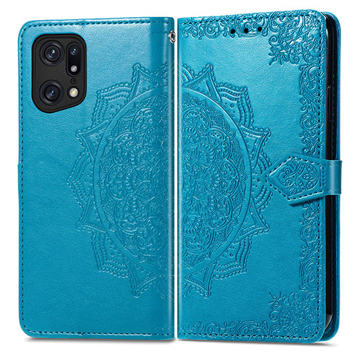 Leather Case Stands Fashionable Pattern Flip Cover Holder for Oppo Find X5 5G Blue