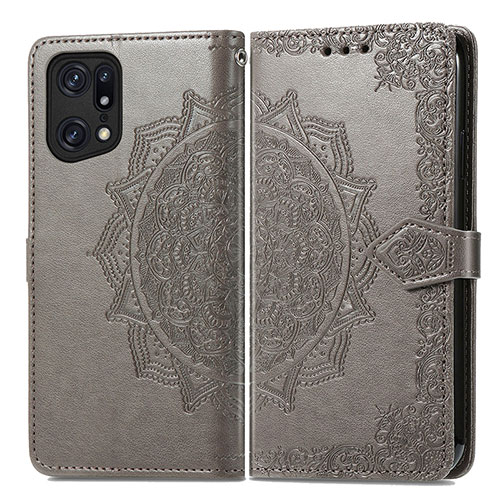 Leather Case Stands Fashionable Pattern Flip Cover Holder for Oppo Find X5 5G Gray