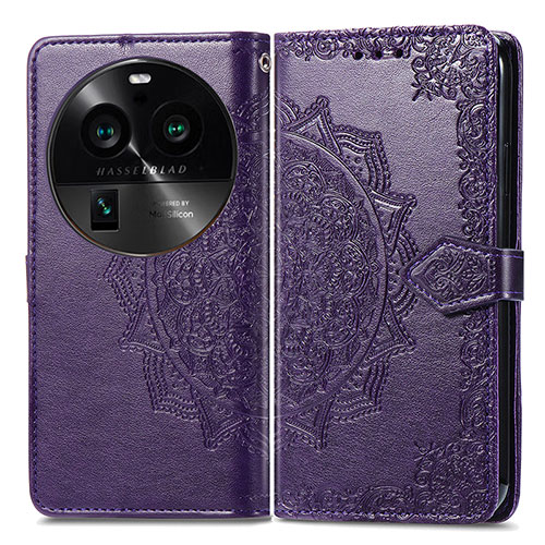 Leather Case Stands Fashionable Pattern Flip Cover Holder for Oppo Find X6 5G Purple