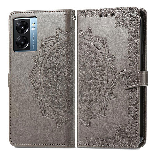 Leather Case Stands Fashionable Pattern Flip Cover Holder for Oppo K10 5G India Gray