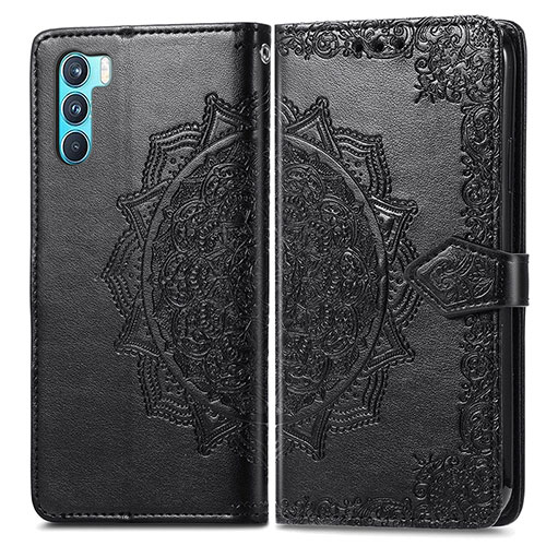 Leather Case Stands Fashionable Pattern Flip Cover Holder for Oppo K9 Pro 5G Black
