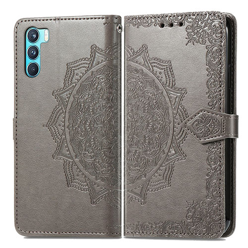 Leather Case Stands Fashionable Pattern Flip Cover Holder for Oppo K9 Pro 5G Gray