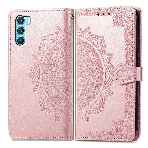 Leather Case Stands Fashionable Pattern Flip Cover Holder for Oppo K9 Pro 5G Rose Gold